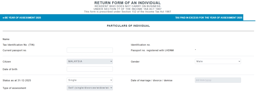 Form BE Malaysia 2026 filing guide